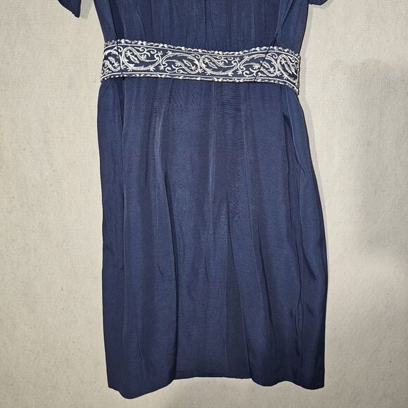 Vintage Petite Sophisticate Women's Career Dress Size Medium Navy Blue Belted - Picture 14 of 15
